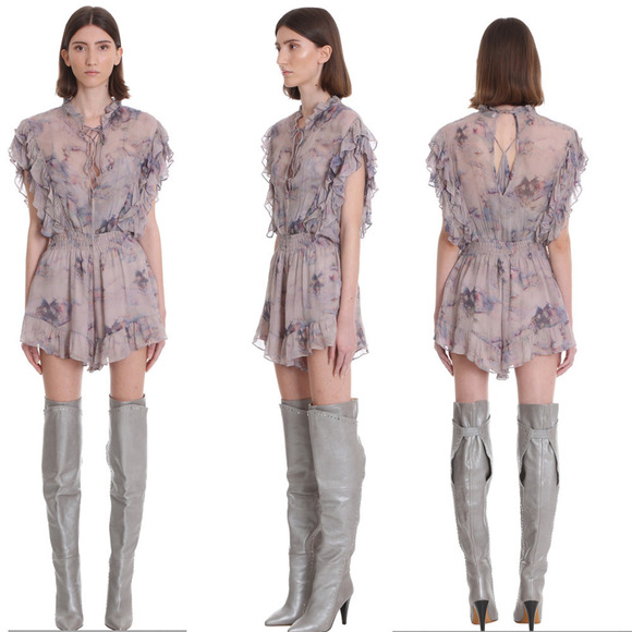 IRO Brantes Floral Ruffle Trim Floral Georgette Lace Up Romper Sz 34 (XS) NWT - Picture 1 of 14